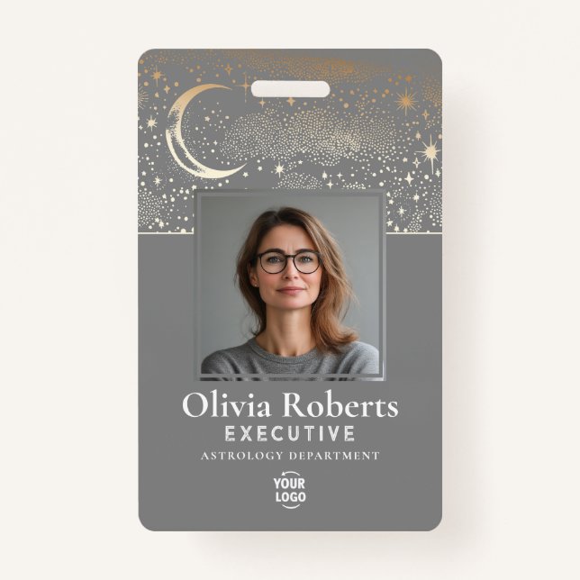 Stars Moon Celestial Night ID Company Security Badge (Front)