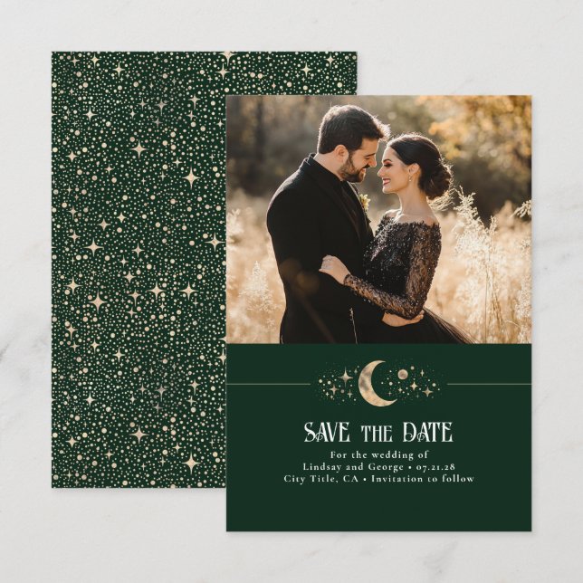 Stars Moon Celestial Save the Date Photo (Front/Back)