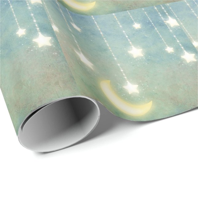 Stars Moon Celestial Shiny Glowing Lights Wrapping Paper (Roll Corner)