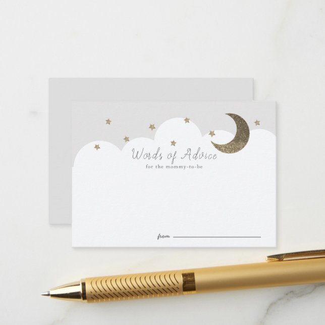 Stars Moon & Clouds Grey Baby Shower Advice Cards (Front/Back In Situ)
