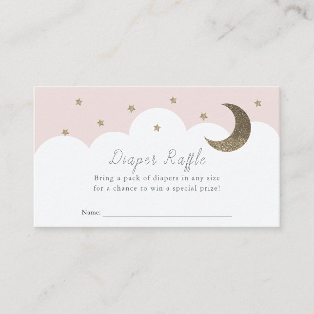Stars Moon & Clouds Pink Diaper Raffle Ticket Encl Enclosure Card (Front)