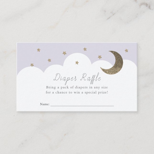 Stars Moon & Clouds Purple Diaper Raffle Ticket Enclosure Card (Front)