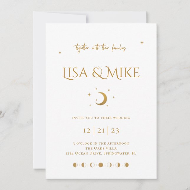 Stars & Moon Minimal Celestial Invitation (Front)