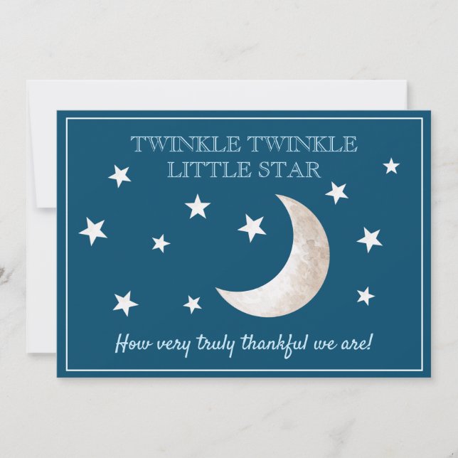 Stars Moon Navy Blue White Baby Shower Thank You (Front)