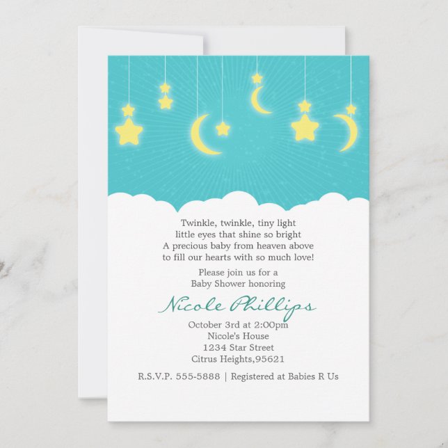 Stars Moon & Nuages Baby Shower Invitations (Devant)
