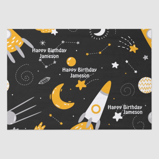 Stars Moon Outer Space Rocket Birthday Tissue Paper (Front)