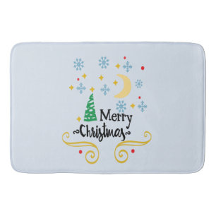 Stars, Moon, Snowflakes, and Merry Christmas, ZSSG Bath Mat