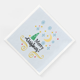 Stars, Moon, Snowflakes, and Merry Christmas, ZSSG Napkin