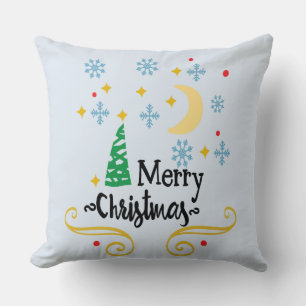 Stars, Moon, Snowflakes, and Merry Christmas, ZSSG Throw Pillow