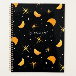 Stars & Moons Black Noir Custom Text Planner
