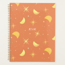 Stars & Moons Fuzzy Peach Custom Name/Text Planner