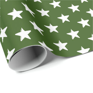 Stars moss green white pattern Holidays Christmas Wrapping Paper