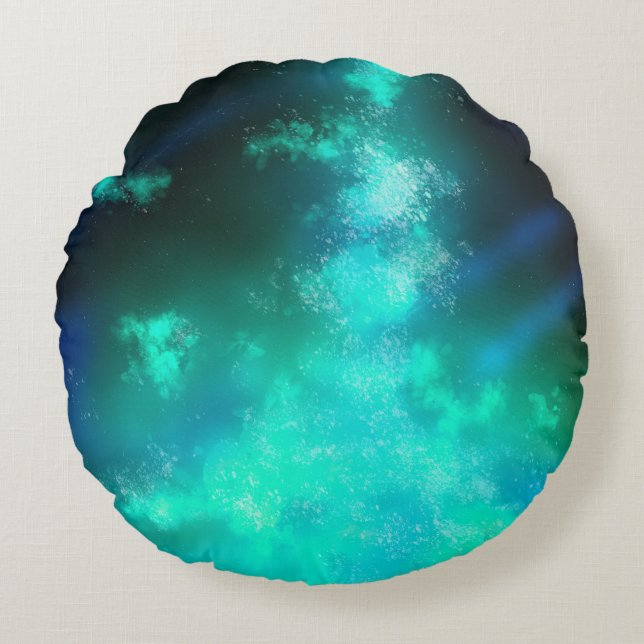 Stars Night Sky Midnight Emerald Green Milky Way Round Pillow (Front)
