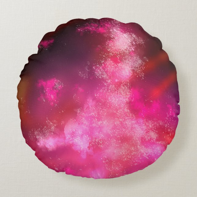 Stars Night Sky Midnight Pink Milky Way Round Pillow (Front)