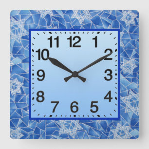 Stars of David Stained Glass Square Wall Clock