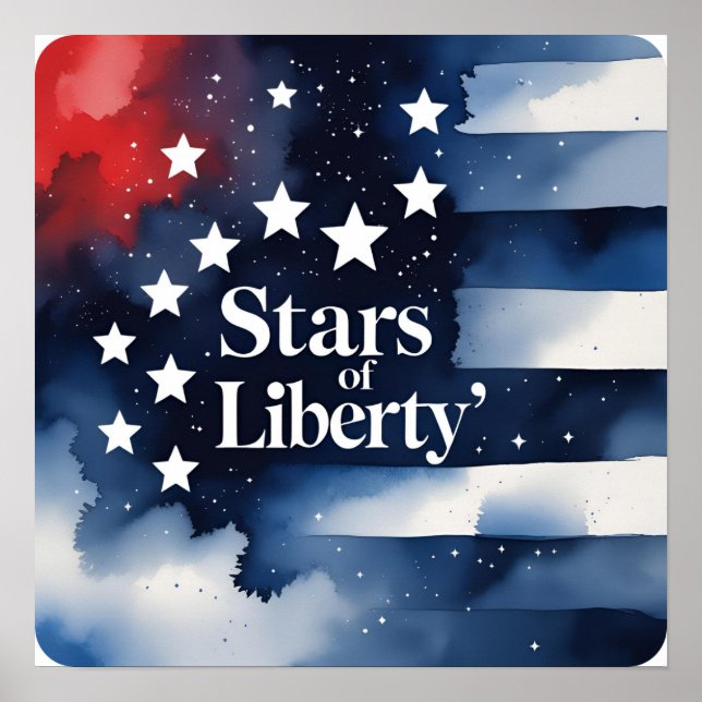 Stars of Liberty Juillet 4 aquarelle Poster Imprim (Devant)