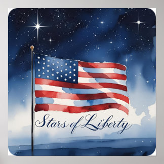 Stars of Liberty Watercolor Poster Print