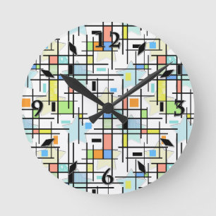 Stars on a chequered background. round clock