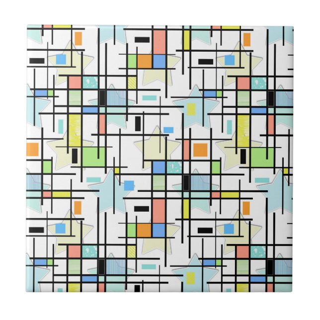 Stars on a chequered background.  tile (Front)