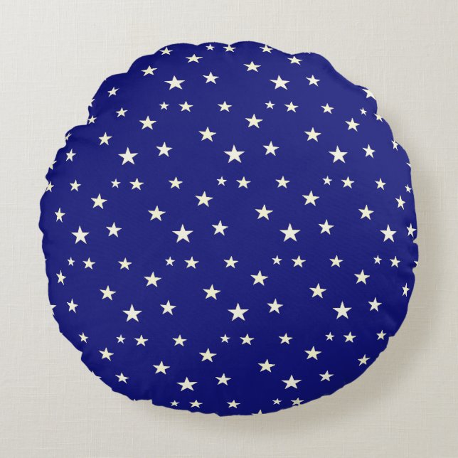 Stars on Blue Background Round Pillow (Front)
