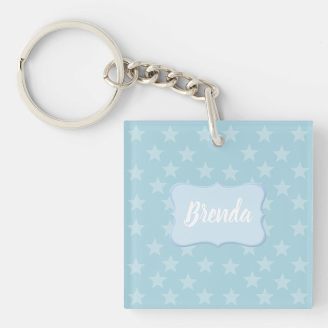 Stars on Blue Monogram or Name Custom Keychain (Front)