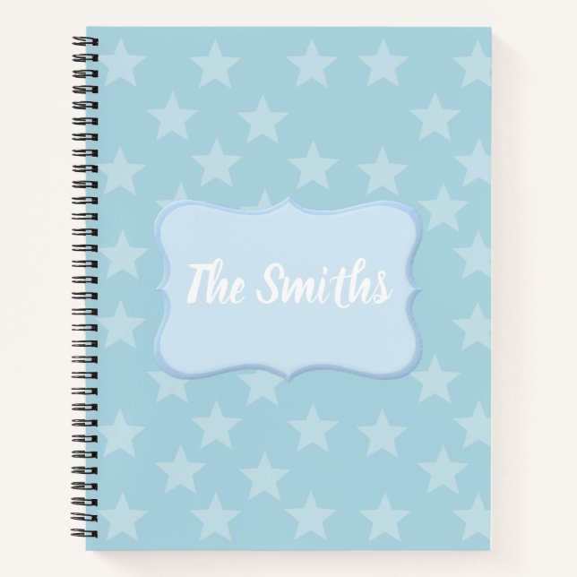 Stars on Blue Monogram or Name Custom Notebook (Front)