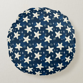 Stars on blue sky round pillow