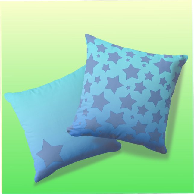 Stars on Blue & Turquoise Ombre Background Throw Pillow (Creator Uploaded)