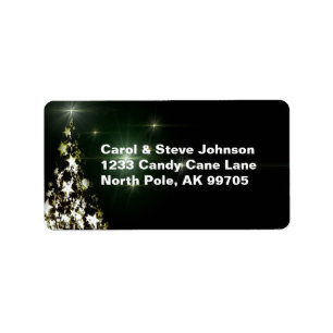 Stars on Christmas Tree Night Sky Midnight Green Label
