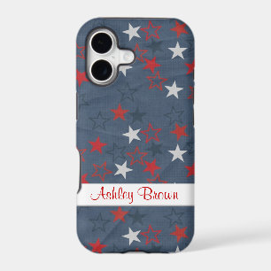Stars on denim with nameplate