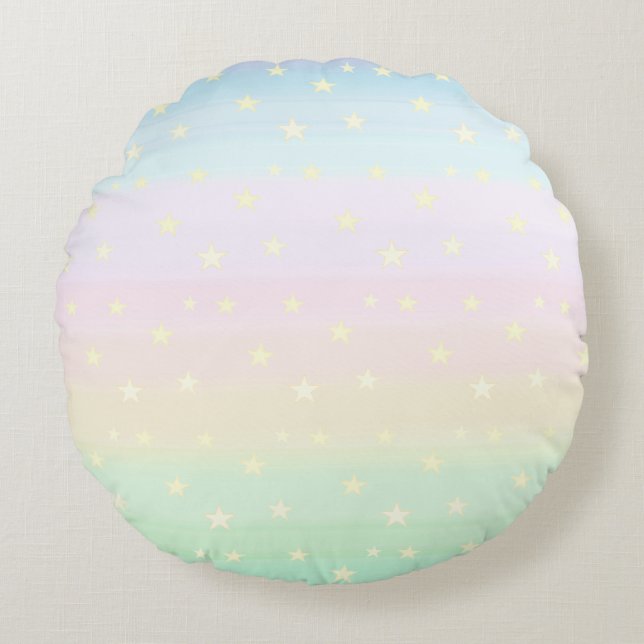 Stars on Pastel Colour Gradient Round Pillow (Front)
