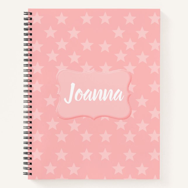 Stars on Pink Monogram or Name Custom Notebook (Front)