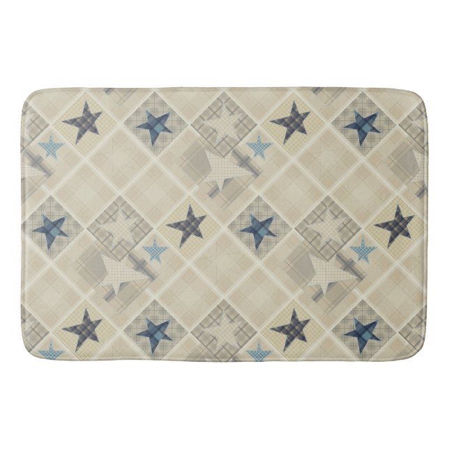 Stars , patchwork , blue, denim , textile , hipp bath mat (Front)