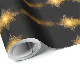 Stars Pattern Black and Gold Star Lights Elegant Wrapping Paper