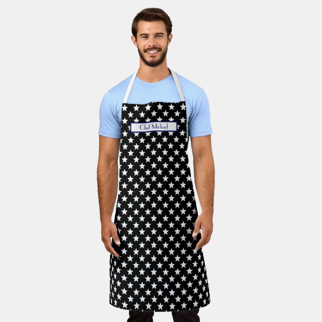 Stars Pattern DIY Colours and BG SV White Black Apron (Worn)