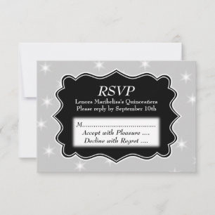 Stars Pattern in Grey and White Quinceanera RSVP Card