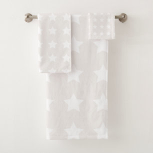 Stars Pattern Minimalist Soft Beige Neutral Bath Towel Set