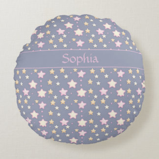 Stars pattern pink gray round pillow