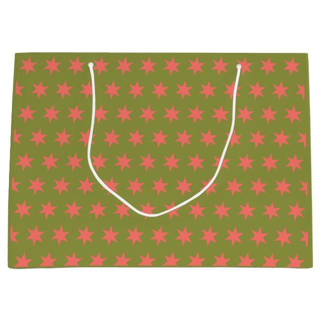 Stars Pattern Trending Colours Green Coral Large Gift Bag (Front)