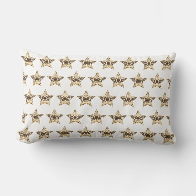 Stars Pattern White Gold Look Elegant Christmas Lumbar Pillow (Front)