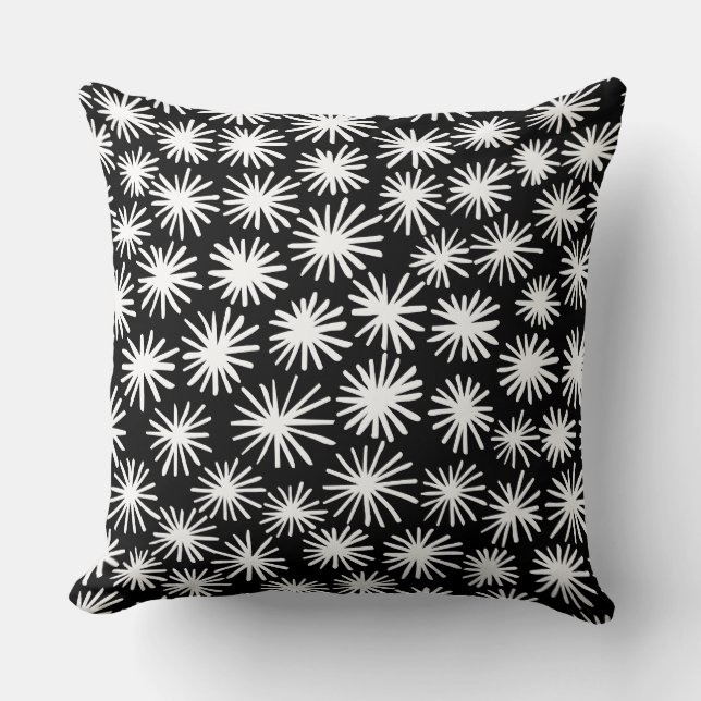 Stars Pattern - White on Black Throw Pillow (Front)