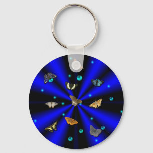 Stars, Pearls and Butterfly on black and blue Keychain