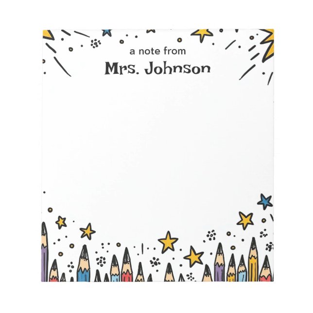 Stars & Pencils Personalized Teacher Appreciation Notepad (Front)