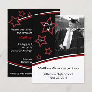 Stars Photo Graduation Party Invite, Black and Red Invitation