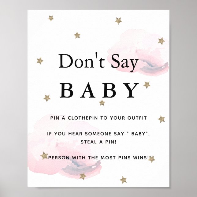 Stars & Pink Clouds Baby Shower Don't Say Baby Poster (Front)
