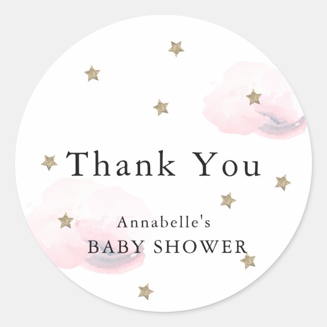 Stars & Pink Clouds Baby Shower Thank You Sticker (Front)