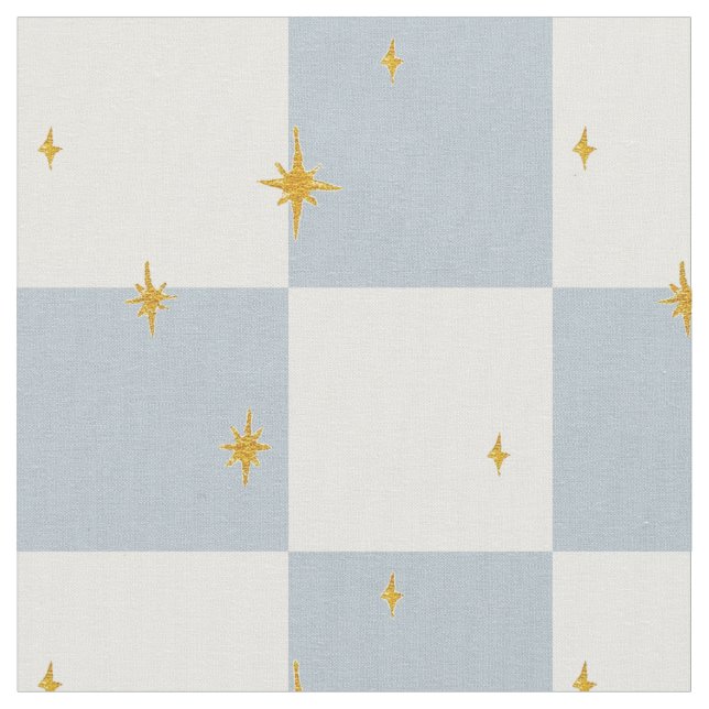 Stars plaid Check magical sage blue  Fabric (Close Up)
