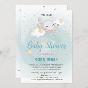 Stars,Planet,Clouds Drive By Baby Shower Invitation