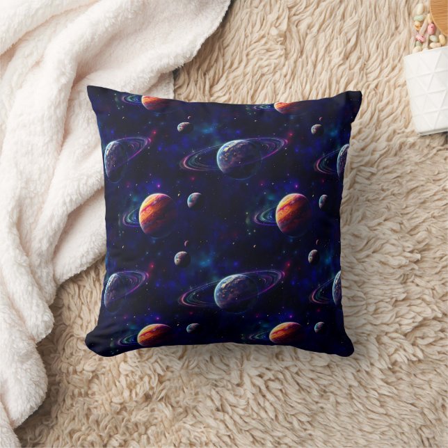 Stars, Planets, Galaxy, Outer space Themed Throw Pillow (Blanket)