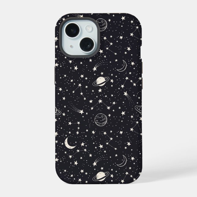 Stars & Planets Pattern iPhone 15 Case (Back)